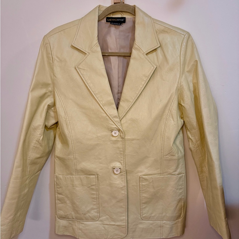 90s Butter Yellow/Cream Women's Leather Jacket